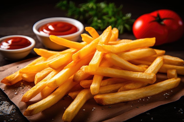 Foto batatas fritas ou batatas fritas com ketchup