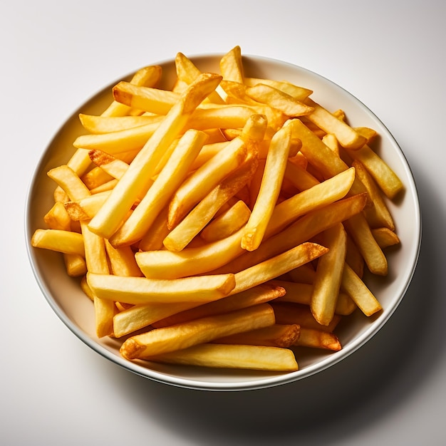 Batatas fritas quentes sobre um fundo branco comida não saudável americana