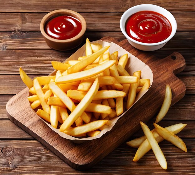 batatas fritas saborosas e ketchup