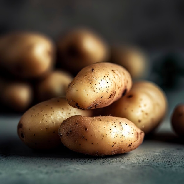 Batatas jovens em um fundo cinza