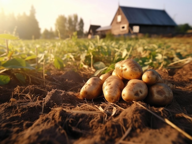 Batatas novas no campo