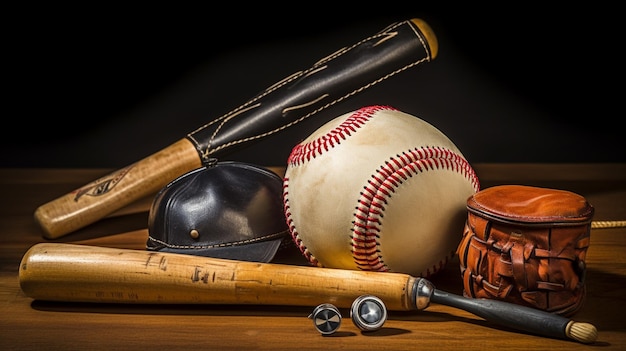 un bate de béisbol y un bate de baseball en una mesa marrón