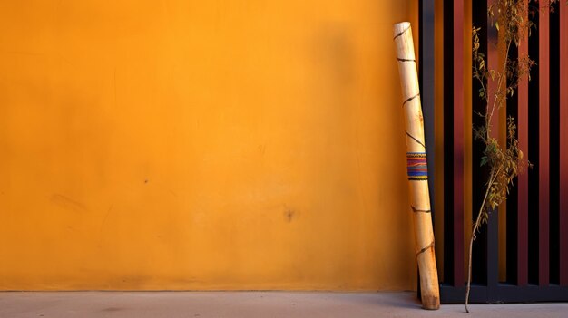 Un bate de béisbol descansa contra una pared amarilla vibrante