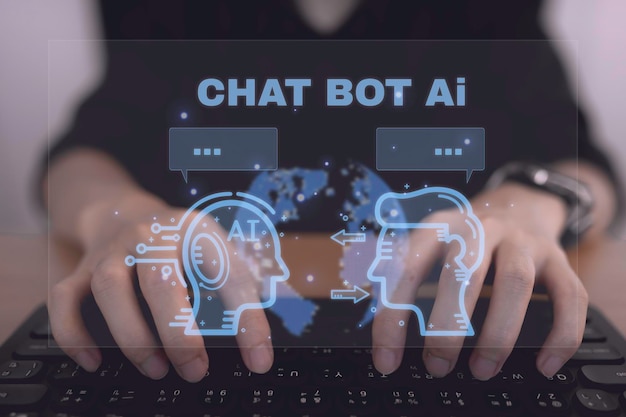 Bate-papo com o homem de Inteligência Artificial de IA usando a inteligência artificial de IA de robô inteligente de tecnologia por meio do prompt de comando para gerar algo Transformação de tecnologia futurista