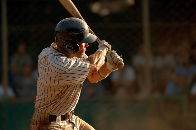 Foto un bateador de béisbol masculino jugando