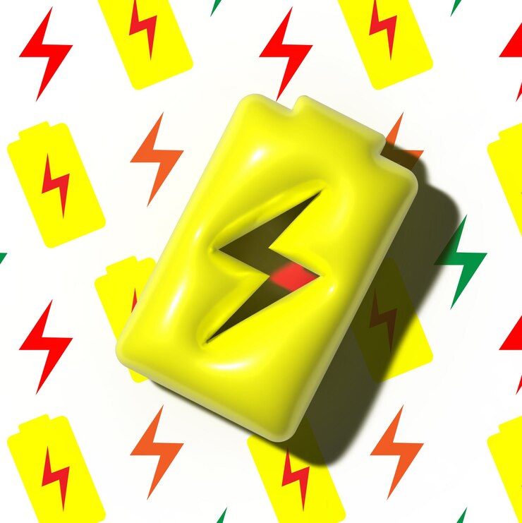 Foto bateria amarela com relâmpago em fundo branco ilustração de renderização 3d