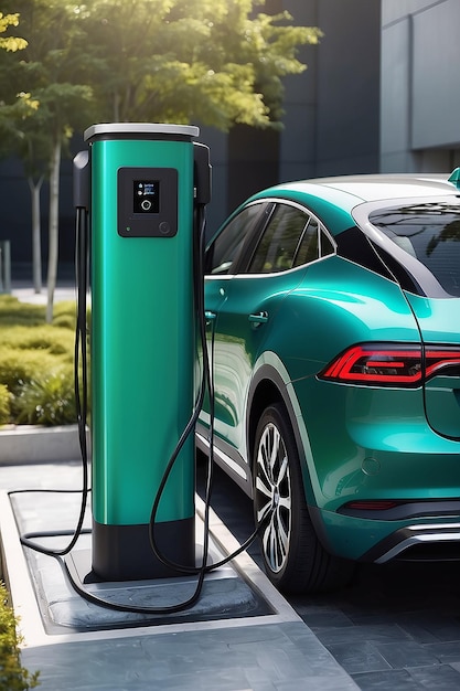 Batería de carga de automóviles eléctricos en la estación de carga de EV Energía verde energía generativa AI