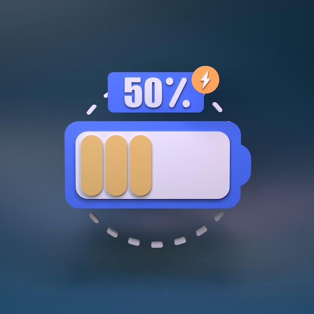 Bateria com 50 por cento de carga 3d renderização