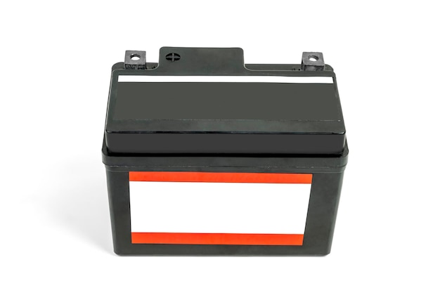 Bateria de motocicleta preta em fundo branco