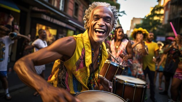 Foto el baterista brasileño de maracatu crea ritmos que resuenan con la vitalidad cultural