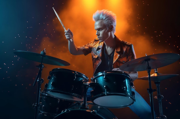 Baterista de rock de cabelo branco Generate Ai