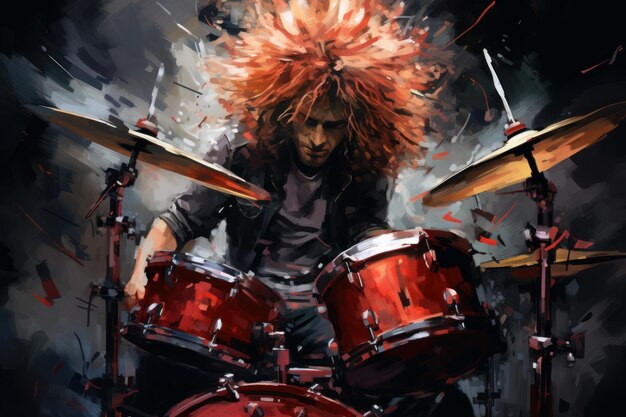 Foto el baterista de rock de cabello blanco generate ai