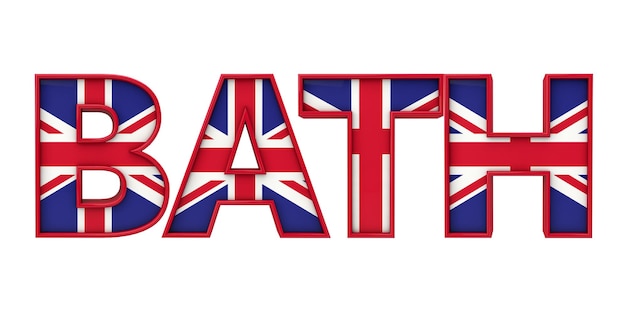 Bath City Wort aus Union Jack Flag Schriftzug 3D-Rendering