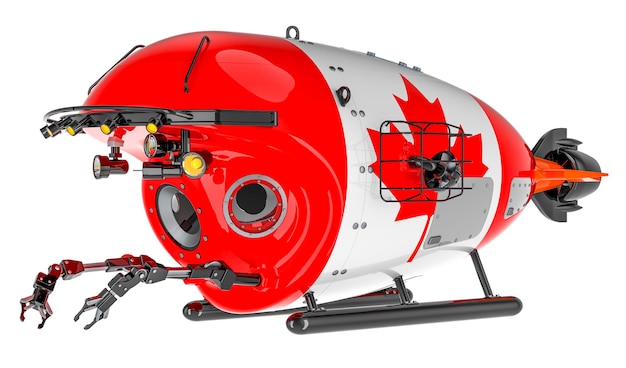 Bathyscaphe mit kanadischer Flagge Meeresgeologie Ozeanographie in Kanada 3D-Darstellung