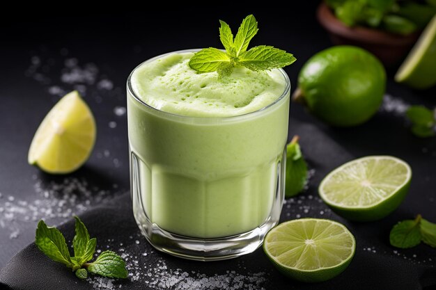 Un batido adornado con una rebanada de lima