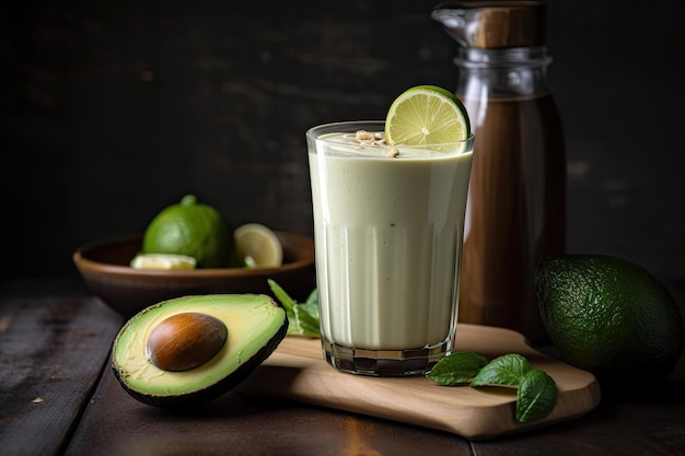 Batido de aguacate con aguacate y lima agregados creado con ai generativo