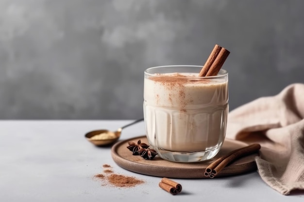 Batido de canela sobre fondo blanco IA generativa