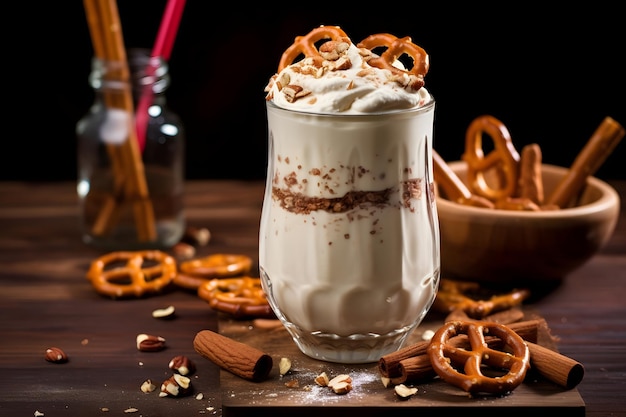 Batido cremoso de vainilla con pretzels