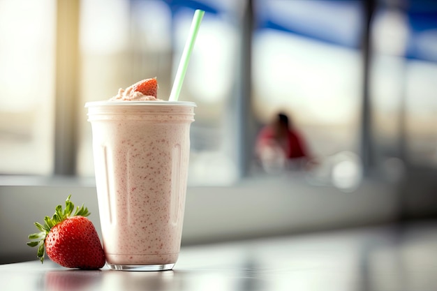 Batido de morango na cafetaria Bebida fresca para levar