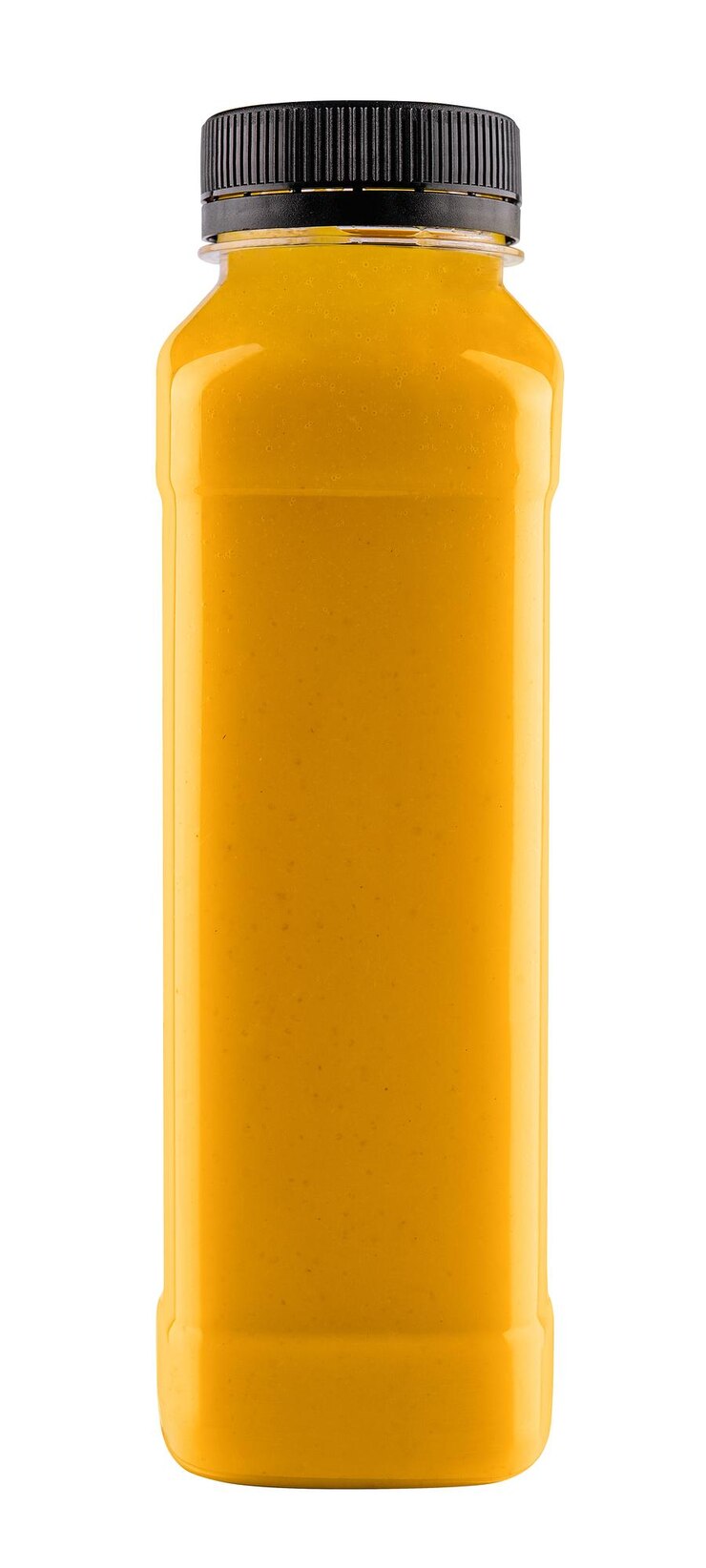 Batido de desintoxicación amarillo en botella en blanco
