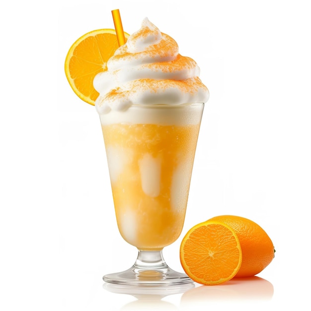 batido doce e delicioso com sorvete de baunilha com fatias de laranja no fundo