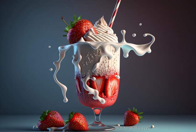 Batido de fresa con ai generativo de fondo pastel.