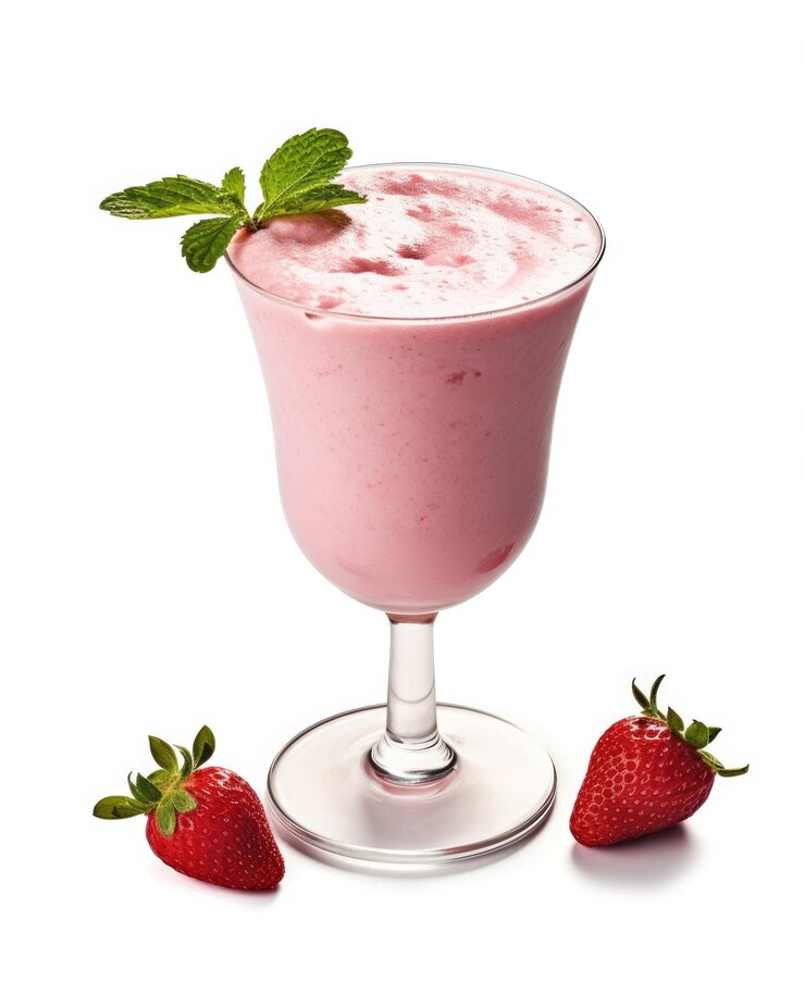 Batido de fresa con fondo blanco aislado