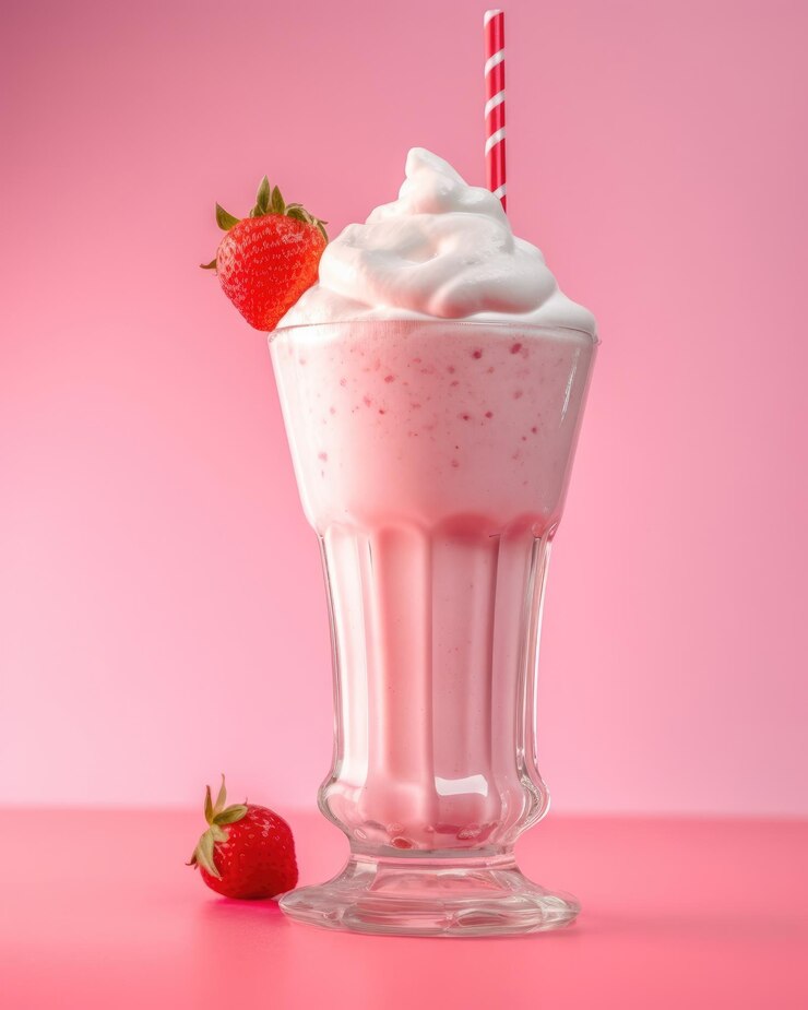 Batido de fresa con fondo de jardín