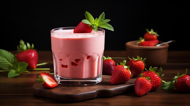 batido de fresa en un fondo oscuroAI IA generativa