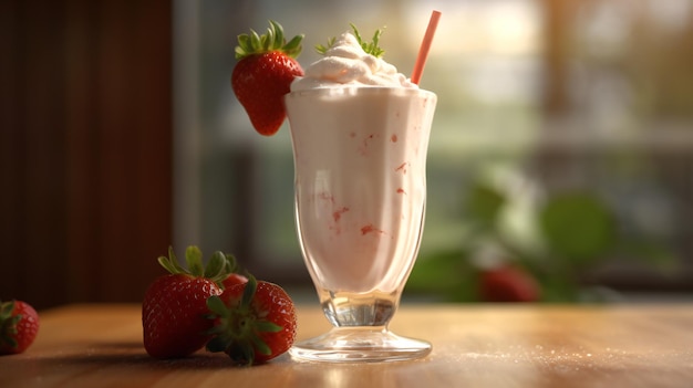 Un batido de fresa con fresas encima