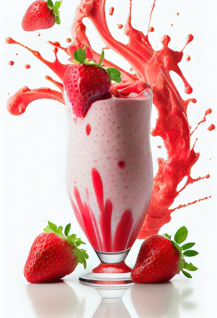 Batido de fresa sobre fondo blanco jugo de fresa