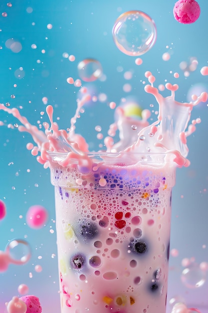 Un batido de frutas con burbujas cremosas y burbujas, una bebida boba.