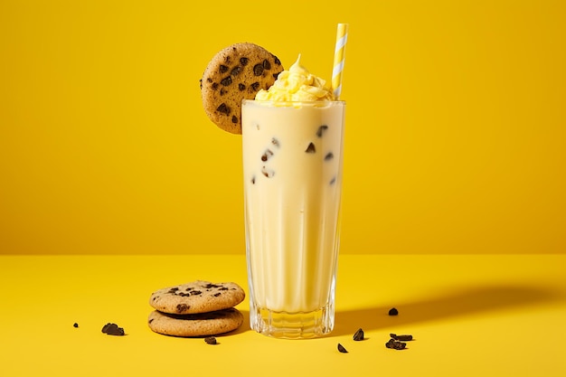 Un batido de galletas adornado contra un fondo vibrante