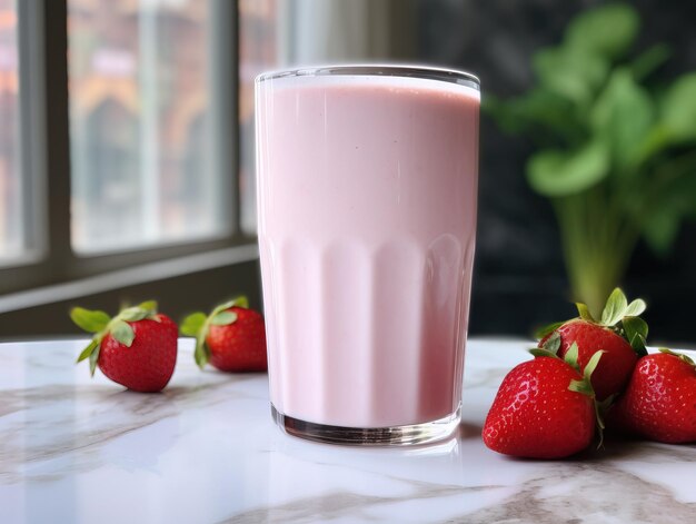 batido de leche de fresa y fresas conceptos de alimentos y bebidas saludables