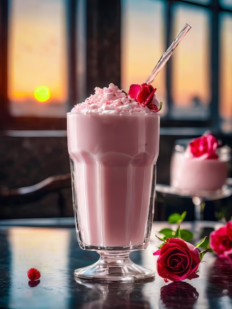 Foto batido de leche de rosas