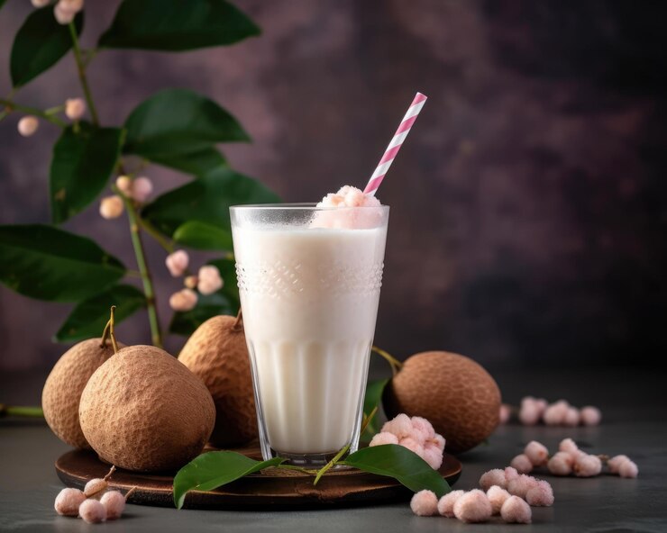 Batido de lichi con fondo de estudio