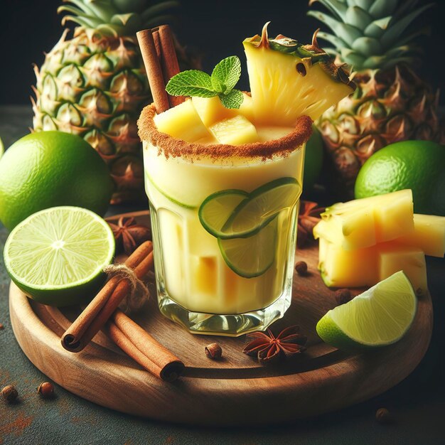 batido de lima con pedazos de piña y canela