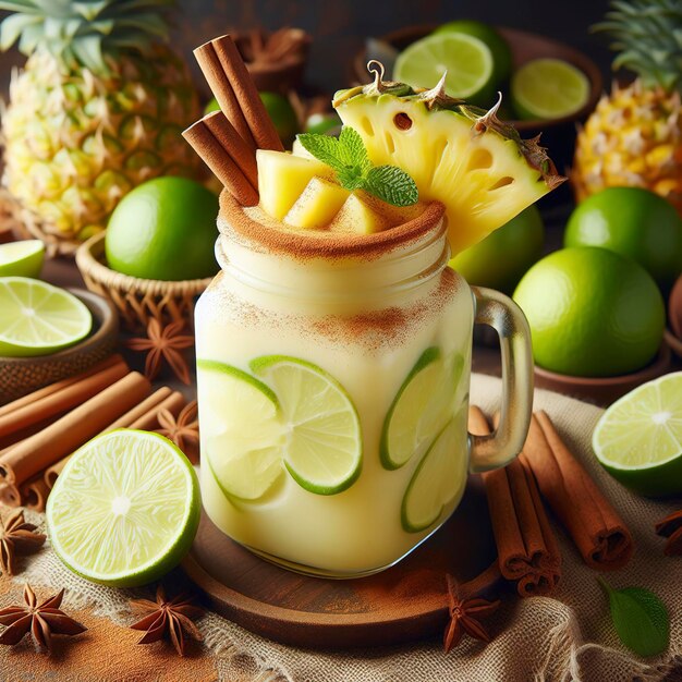 batido de lima con pedazos de piña y canela