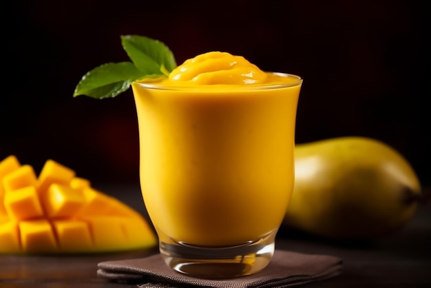 Foto batido de mango fondo oscuro