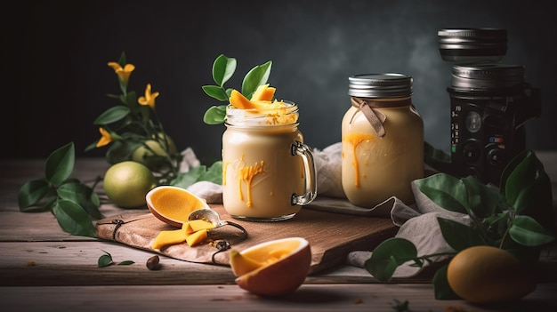 Batido de mango en un tarro