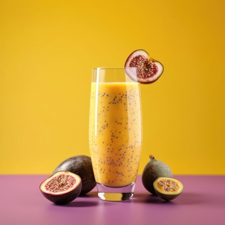 Batido de maracuyá con fondo de estudio