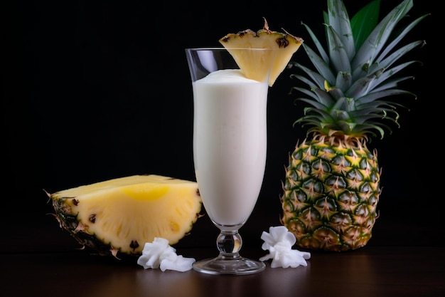 Batido de piña con piña en la mesa