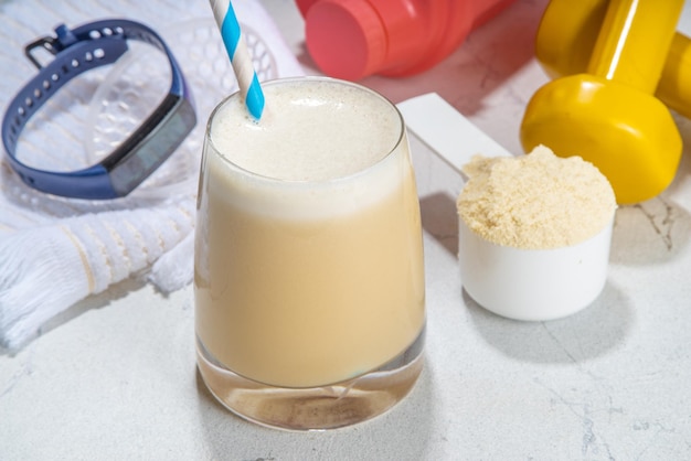 Foto batido de proteína de vainilla