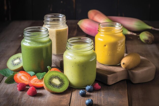 Un batido rico en vitaminas elaborado con frutas, verduras y edulcorantes naturales creado con IA generativa.