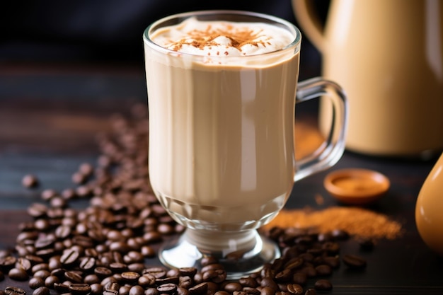 Batido con sabor a café en una taza de vidrio