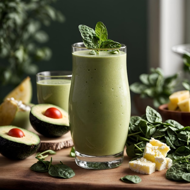 Batido saludable de aguacate con espinacas, piña y yogur