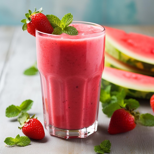 Batido de sandía y fresa en un vaso