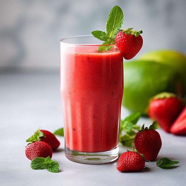 Batido de sandía y fresa en un vaso