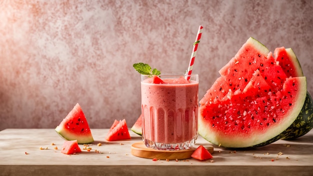 Foto un batido de sandía fresca en la mesa.