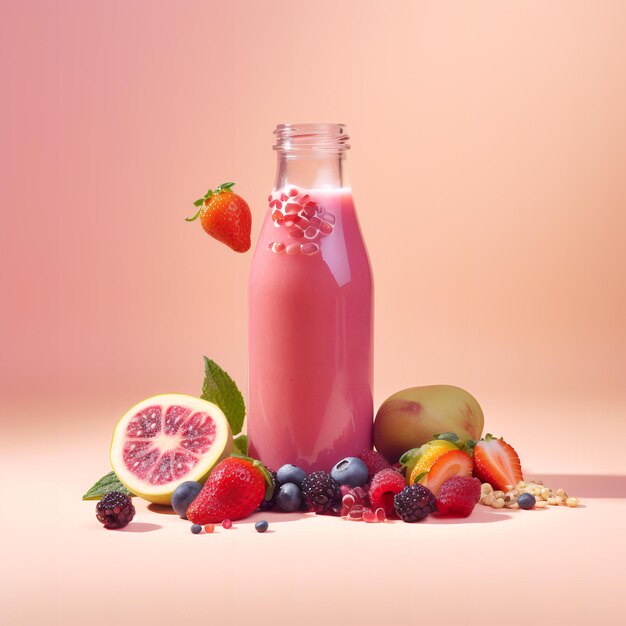 batido de verano en una botella de vidrio